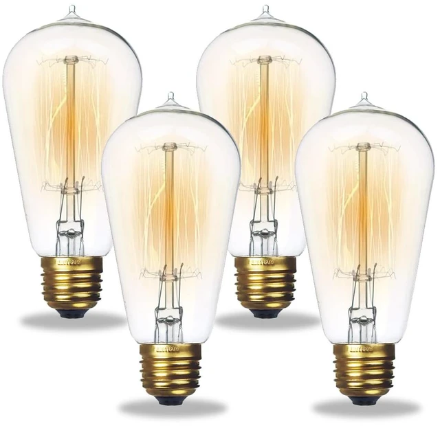 Main image of 4-Pack Edison Light Bulb 60 Watt Dimmable ST58 Vintage Warm Bulb 2200K Soft Light Bulbs Warm Light, 110V E26 Decorative Light Bulb, Vintage 230LM Incandescent Bulb for Bedrooms&Living Rooms