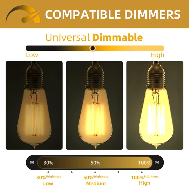 Alt view image 3 of 7 - 4-Pack Edison Light Bulb 60 Watt Dimmable ST58 Vintage Warm Bulb 2200K Soft Light Bulbs Warm Light, 110V E26 Decorative Light Bulb, Vintage 230LM Incandescent Bulb for Bedrooms&Living Rooms