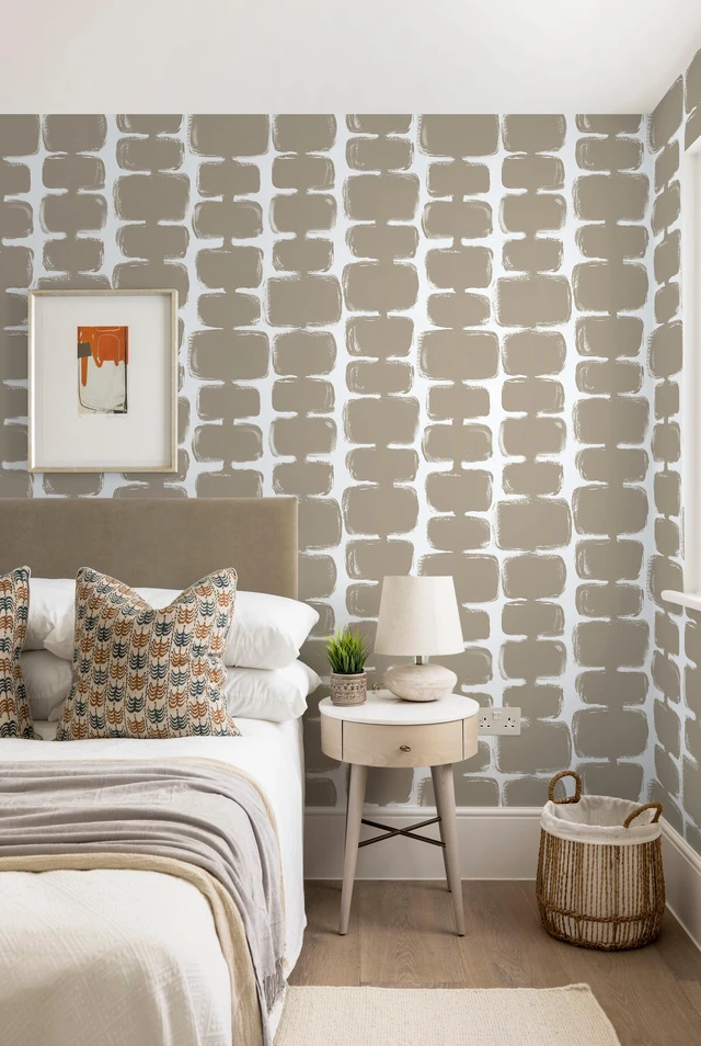 Alt view image 5 of 7 - 17.3"x393" Peel and Stick Wallpaper Mid Century Modern Abstract Contact Paper Geometric Wall Paper Self Adhesive Removable Wallpaper for Bathroom and Bedroom Vinyl, Light Brown and White