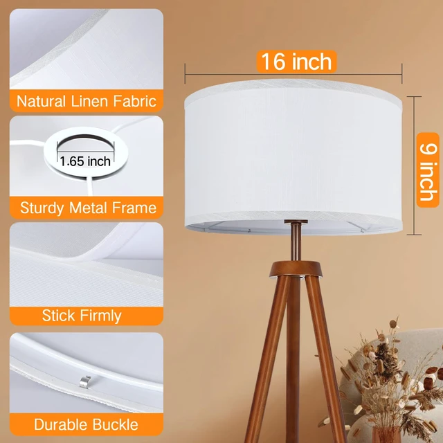 Alt view image 3 of 7 - White Large Drum Lamp Shades for Floor Lamps, 16" Top x 16" Bottom x 9" High, Easy to Assemble, Replacement Linen Lampshades for Table Lamps & Bedside Lamps (1.65" Spider)