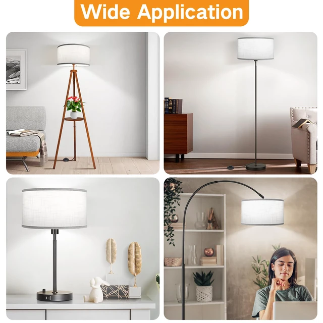 Alt view image 5 of 7 - White Large Drum Lamp Shades for Floor Lamps, 16" Top x 16" Bottom x 9" High, Easy to Assemble, Replacement Linen Lampshades for Table Lamps & Bedside Lamps (1.65" Spider)