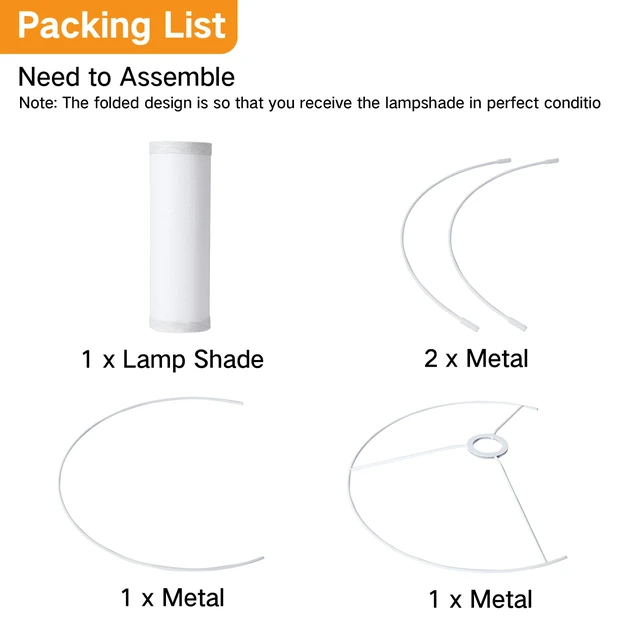 Alt view image 7 of 7 - White Large Drum Lamp Shades for Floor Lamps, 16" Top x 16" Bottom x 9" High, Easy to Assemble, Replacement Linen Lampshades for Table Lamps & Bedside Lamps (1.65" Spider)