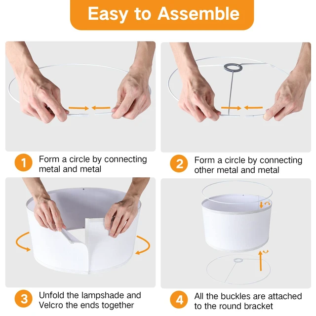 Alt view image 6 of 7 - White Large Drum Lamp Shades for Floor Lamps, 16" Top x 16" Bottom x 9" High, Easy to Assemble, Replacement Linen Lampshades for Table Lamps & Bedside Lamps (1.65" Spider)