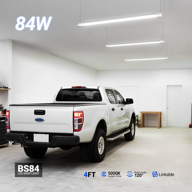 Alt view image 2 of 7 - BS84 LED Shop Lights 4FT for Workshop, 84W 10000LM 5000K, 1 Pack 4FT for Garage Basement, Hanging or Flush Mount, Linkable to 3, Heat Dissipation with Pull Chain Switch, Frosted Cover, White