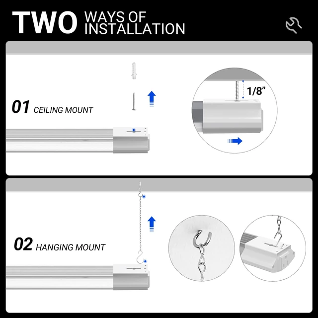 Alt view image 4 of 7 - BS84 LED Shop Lights 4FT for Workshop, 84W 10000LM 5000K, 1 Pack 4FT for Garage Basement, Hanging or Flush Mount, Linkable to 3, Heat Dissipation with Pull Chain Switch, Frosted Cover, White
