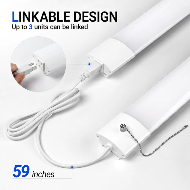 Alt view image 5 of 7 - BS84 LED Shop Lights 4FT for Workshop, 84W 10000LM 5000K, 1 Pack 4FT for Garage Basement, Hanging or Flush Mount, Linkable to 3, Heat Dissipation with Pull Chain Switch, Frosted Cover, White