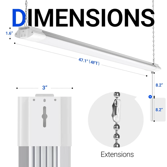 Alt view image 7 of 7 - BS84 LED Shop Lights 4FT for Workshop, 84W 10000LM 5000K, 1 Pack 4FT for Garage Basement, Hanging or Flush Mount, Linkable to 3, Heat Dissipation with Pull Chain Switch, Frosted Cover, White