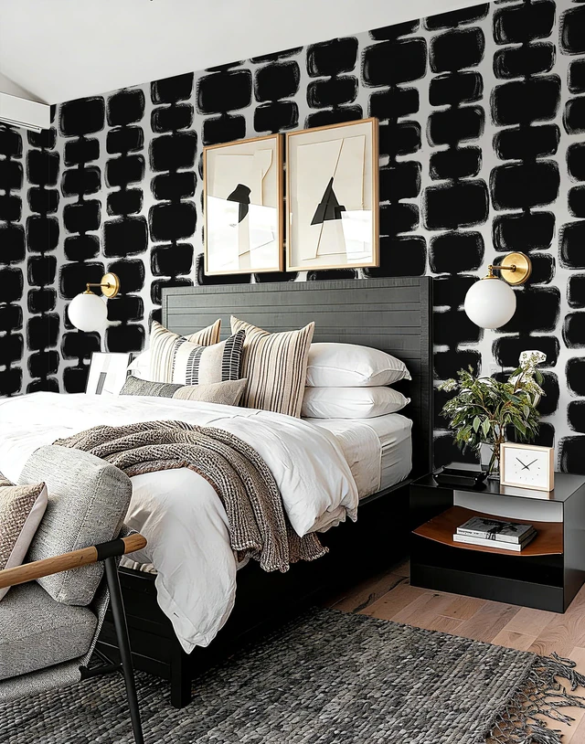 Alt view image 4 of 7 - 17.3"x393" Peel and Stick Wallpaper Black and White Contact Paper Mid Century Modern Abstract Geometric Wall Paper Self Adhesive Removable Wallpaper for Bathroom and Bedroom Vinyl