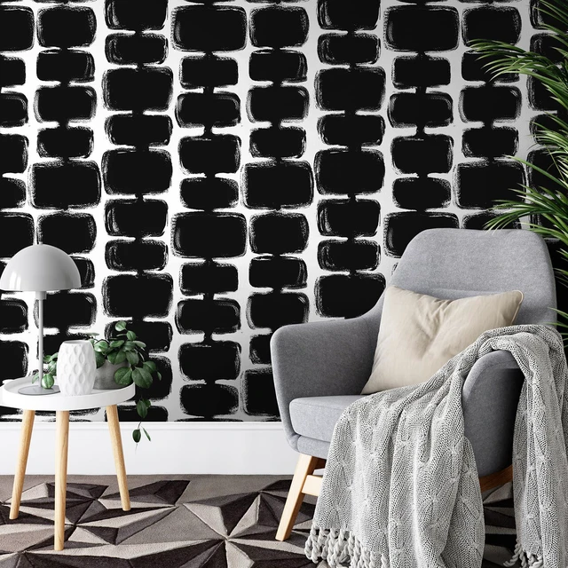 Alt view image 5 of 7 - 17.3"x393" Peel and Stick Wallpaper Black and White Contact Paper Mid Century Modern Abstract Geometric Wall Paper Self Adhesive Removable Wallpaper for Bathroom and Bedroom Vinyl