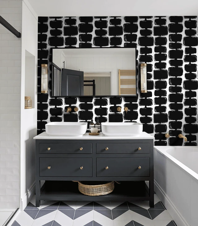 Alt view image 7 of 7 - 17.3"x393" Peel and Stick Wallpaper Black and White Contact Paper Mid Century Modern Abstract Geometric Wall Paper Self Adhesive Removable Wallpaper for Bathroom and Bedroom Vinyl