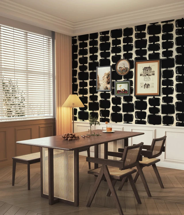 Alt view image 3 of 7 - 17.3"x393" Peel and Stick Wallpaper Black and Cream White Contact Paper Mid Century Modern Abstract Geometric Wall Paper Self Adhesive Removable Wallpaper for Bathroom and Bedroom Vinyl