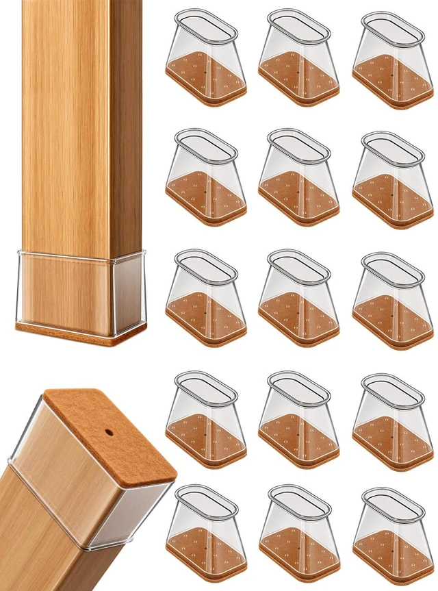 Main image of Chair Leg Floor Protectors Rectangle Caps Covers Furniture Pads 24Pcs Clear Silicone Felt Chair Sliders for Hardwood Floors Protect the Floor from Scratches(Fit:L 1.5"-2",W 0.75"-1")