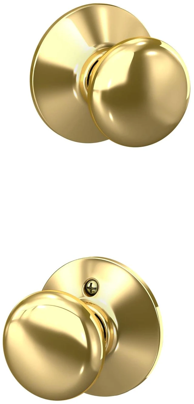 Main image of Plymouth Hall/Closet Passage Door Knob, Bright Brass Hall or closet door knob with no lock, Easy to install, Certified durability, Universal fit - Door Knobs Passage Brass