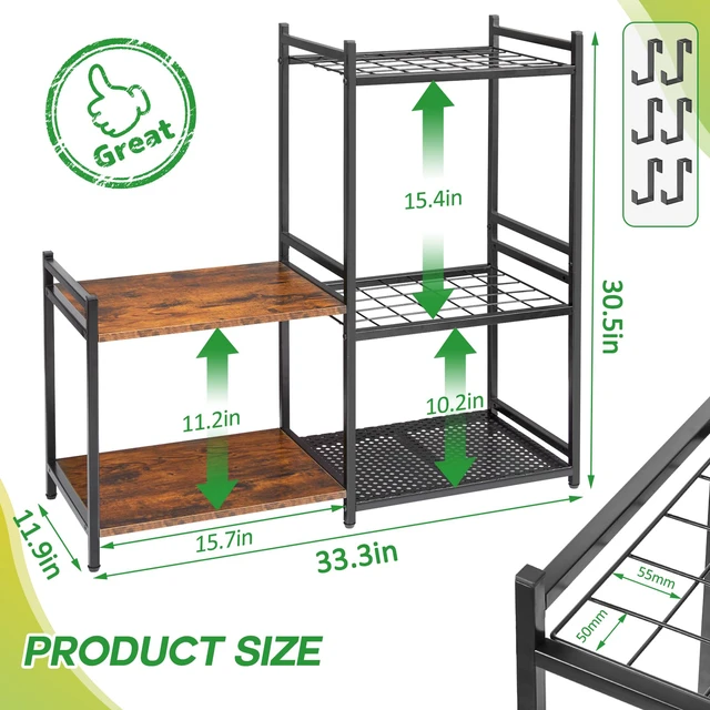 Alt view image 6 of 7 - Garage Tool Organizer with 2-tier Wooden Shelves, Yard Tool Organizer for Garage with 6 Hooks, Heavy duty Steel Garden Tool Rack Holds up to 35 Long Handled Yard tools for Storage, Black