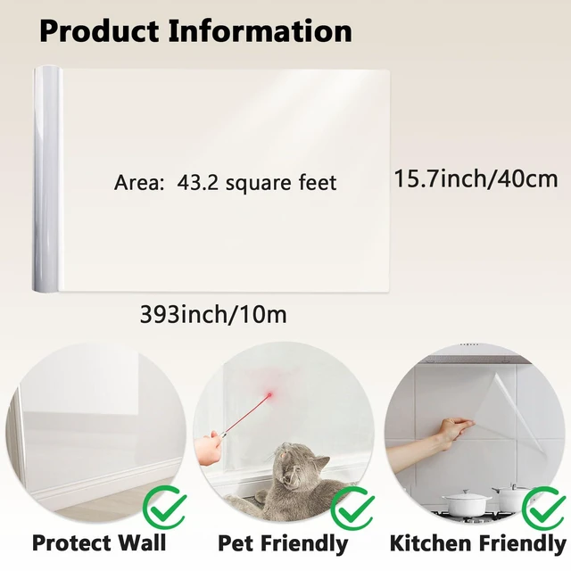 Alt view image 3 of 7 - Clear Contact Paper Peel and Stick Wallpaper Removable 15.7"×393" Wall Protector Transparent Wall Protective Film Waterproof Wallpapers for Countertops for Kitchen Backsplash for Bathroom