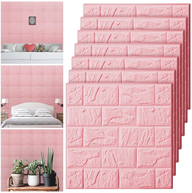 Main image of 30 Pcs 3D Wall Panels Peel and Stick Wallpaper Foam, Elegant Pink Faux Brick Stone Tiles, Covering 28.8-48.4 Sq ft, Self Adhesive Waterproof Panels for Bedroom Living Room Kitchen Walls