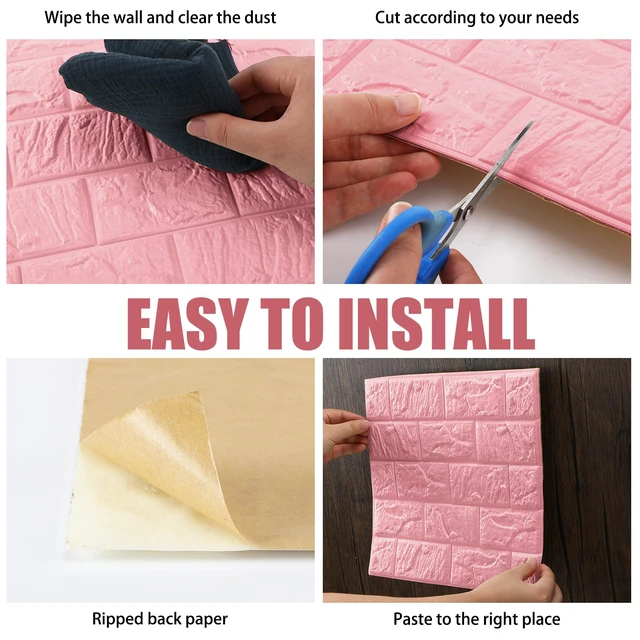 Alt view image 3 of 6 - 30 Pcs 3D Wall Panels Peel and Stick Wallpaper Foam, Elegant Pink Faux Brick Stone Tiles, Covering 28.8-48.4 Sq ft, Self Adhesive Waterproof Panels for Bedroom Living Room Kitchen Walls