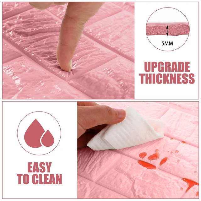 Alt view image 4 of 6 - 30 Pcs 3D Wall Panels Peel and Stick Wallpaper Foam, Elegant Pink Faux Brick Stone Tiles, Covering 28.8-48.4 Sq ft, Self Adhesive Waterproof Panels for Bedroom Living Room Kitchen Walls