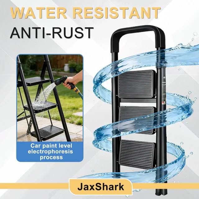 Alt view image 4 of 7 - 3 Step Ladder Folding Step Stool with Handrail 500LBS Capacity Sturdy Carbon Steel Frame Anti-Slip Pedal & Feet Portable for Home Kitchen Garage Bathroom (black-3step)