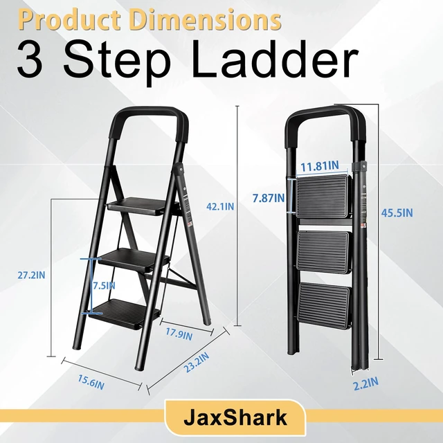 Alt view image 6 of 7 - 3 Step Ladder Folding Step Stool with Handrail 500LBS Capacity Sturdy Carbon Steel Frame Anti-Slip Pedal & Feet Portable for Home Kitchen Garage Bathroom (black-3step)