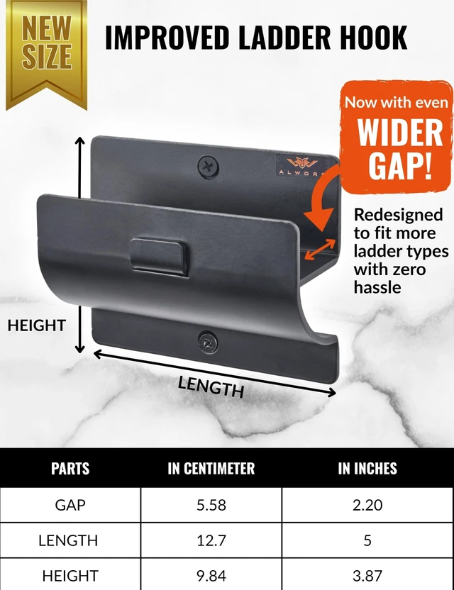 Alt view image 3 of 7 - Ladder Hook - Black Heavy Duty Garage Wall Hanger - Utility Tool Storage Sleek and Durable Wall Mounted Hook for Ladders, Folding Chairs and Step Stools, Helps Organise Home, Garage or Shed