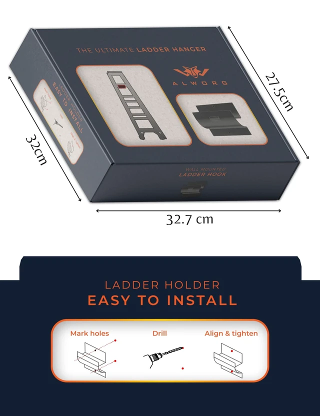 Alt view image 5 of 7 - Ladder Hook - Black Heavy Duty Garage Wall Hanger - Utility Tool Storage Sleek and Durable Wall Mounted Hook for Ladders, Folding Chairs and Step Stools, Helps Organise Home, Garage or Shed