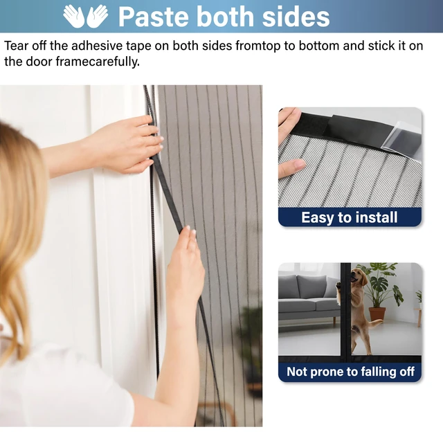 Alt view image 5 of 6 - Magnetic Screen Door -Fit Door Size 36.0 x 78.0'' Retractable Screen Door Mesh for Front Door or Sliding Door, Pet & Kid Friendly, Hands-Free Closure Keeps Bugs Out & Lets Breeze in, Stripe Black