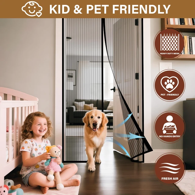 Alt view image 6 of 6 - Magnetic Screen Door -Fit Door Size 36.0 x 78.0'' Retractable Screen Door Mesh for Front Door or Sliding Door, Pet & Kid Friendly, Hands-Free Closure Keeps Bugs Out & Lets Breeze in, Stripe Black