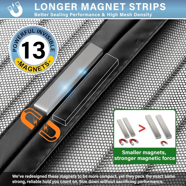 Alt view image 3 of 6 - Magnetic Screen Door -Fit Door Size 34.0 x 78.0'' Retractable Screen Door Mesh for Front Door or Sliding Door, Pet & Kid Friendly, Hands-Free Closure Keeps Bugs Out & Lets Breeze in, Stripe Black