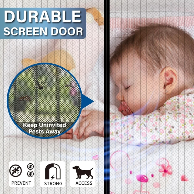 Alt view image 4 of 6 - Magnetic Screen Door -Fit Door Size 36.0 x 78.0'' Retractable Screen Door Mesh for Front Door or Sliding Door, Pet & Kid Friendly, Hands-Free Closure Keeps Bugs Out & Lets Breeze in, Stripe Black
