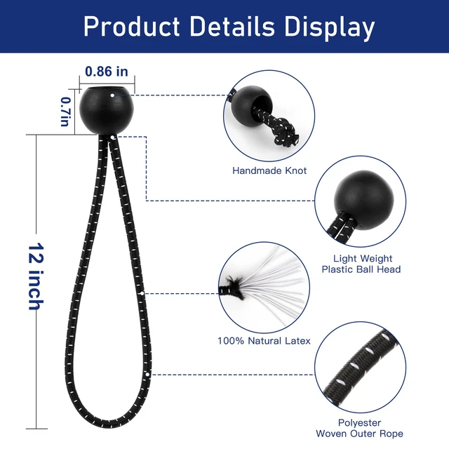 Alt view image 2 of 7 - Bungee Balls 12 inch,50 pcs Tarp Bungee with Balls for Canopy, Camping Tarp, Shelter,Cargo,Tent Poles UV Resistant