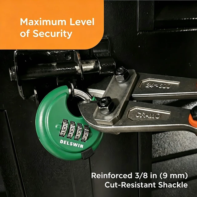 Alt view image 3 of 7 - 4 Digit Combination Disc Padlock with Hardened Steel Shackle Silver Lock for Sheds, Storage Unit, Gym and Fence (Green 1Pcs)
