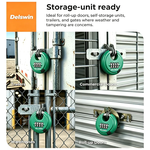 Alt view image 6 of 7 - 4 Digit Combination Disc Padlock with Hardened Steel Shackle Silver Lock for Sheds, Storage Unit, Gym and Fence (Green 1Pcs)