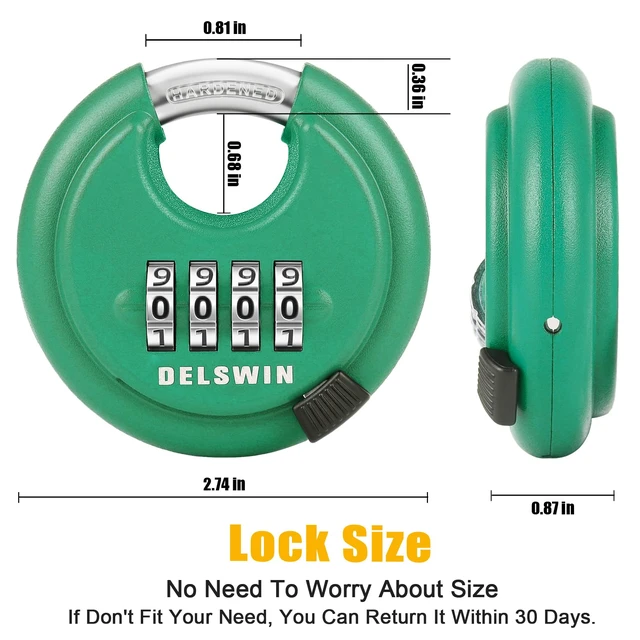 Alt view image 7 of 7 - 4 Digit Combination Disc Padlock with Hardened Steel Shackle Silver Lock for Sheds, Storage Unit, Gym and Fence (Green 1Pcs)