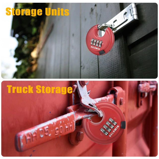 Alt view image 4 of 7 - Outdoor Combination Padlock - 4 Digit Heavy Duty Disc Lock with Hardened Shackle,Combo Padlock for Gate,Storage Unit,Fence(25/64" Shackle, Red,1Pcs)