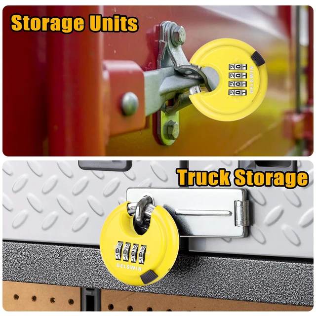 Alt view image 3 of 7 - 4 Digit Combination Disc Padlock with Hardened Steel Shackle Combo Lock for Sheds, Storage Unit, School Gym Locker and Fence (Yellow,1Pcs)