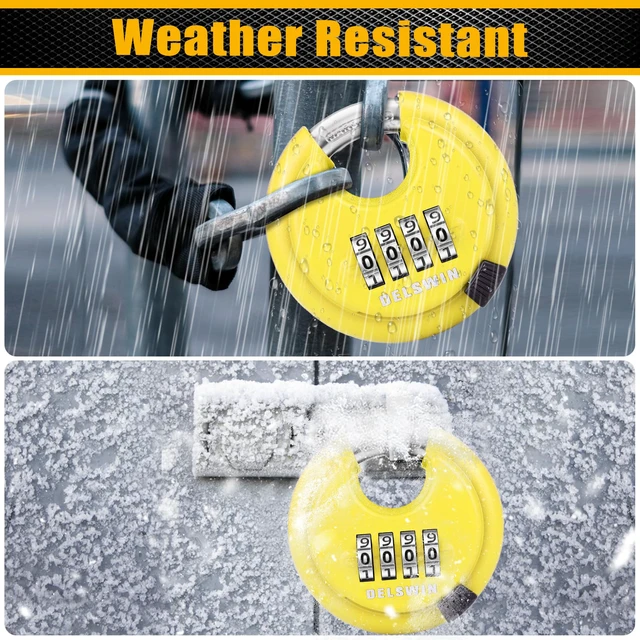 Alt view image 5 of 7 - 4 Digit Combination Disc Padlock with Hardened Steel Shackle Combo Lock for Sheds, Storage Unit, School Gym Locker and Fence (Yellow,1Pcs)