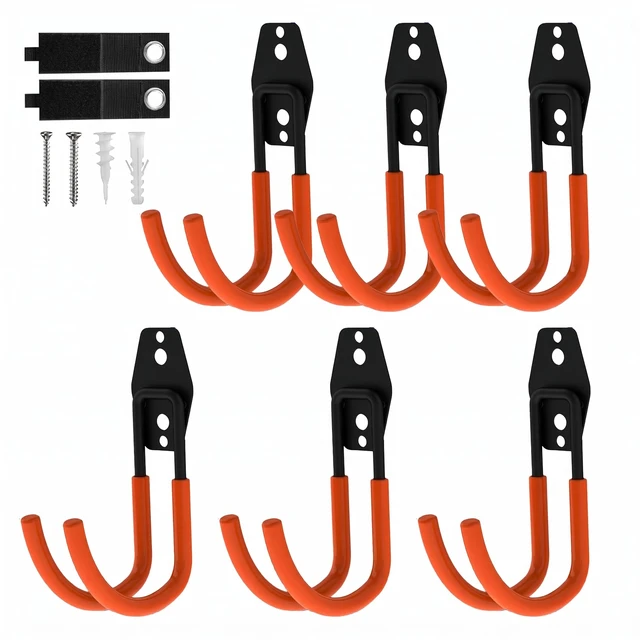 Main image of Garage Hooks, 6 Pack Large Round Wall Hooks for Hanging Heavy Duty Ladders, Bikes, Tools Ideal for Garage, Garden, Basement Utility Room Storage (Orange)