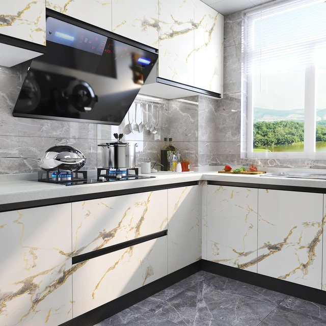 Alt view image 6 of 7 - 24"x160" White and Gold Marble Contact Paper 24 Inch Wide Marble Peel and Stick Countertop Contact Paper Waterproof Self Adhesive Marble Peel and Stick Wallpaper for Walls Counter Tops Vinyl