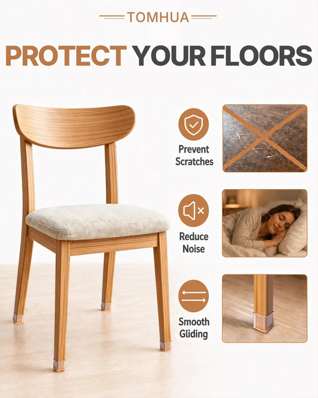 Alt view image 3 of 6 - Chair Leg Floor Protectors Caps Covers Furniture Pads 24Pcs Clear Silicone Felt Chair Sliders for Hardwood Floors Protect the Floor from Scratches Universal M