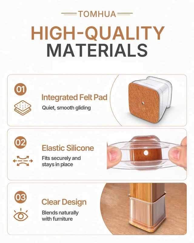 Alt view image 6 of 6 - Chair Leg Floor Protectors Caps Covers Furniture Pads 24Pcs Clear Silicone Felt Chair Sliders for Hardwood Floors Protect the Floor from Scratches Universal M