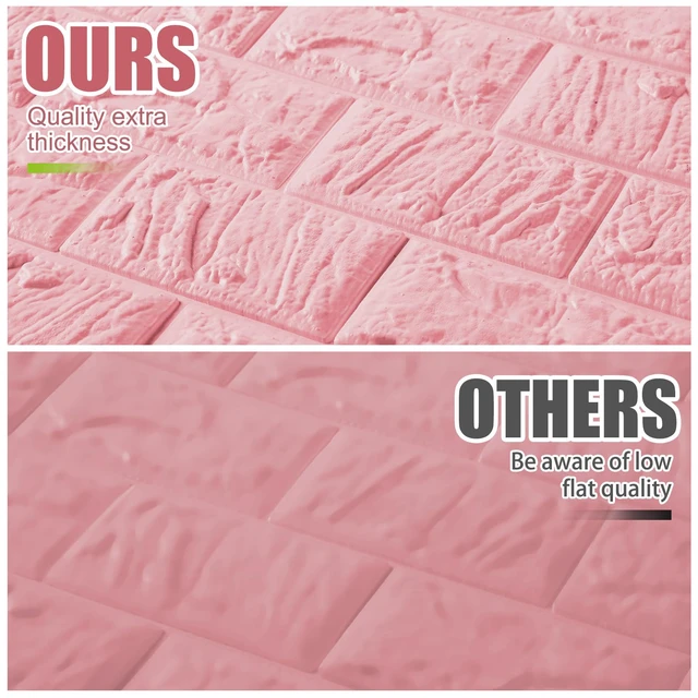 Alt view image 5 of 6 - 30 Pcs 3D Wall Panels Peel and Stick Wallpaper Foam, Elegant Pink Faux Brick Stone Tiles, Covering 28.8-48.4 Sq ft, Self Adhesive Waterproof Panels for Bedroom Living Room Kitchen Walls