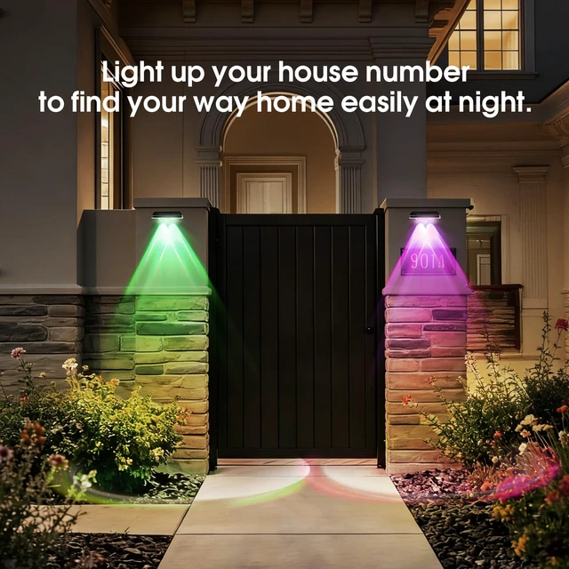 Alt view image 4 of 7 - Solar Fence Lights Outdoor Waterproof LED, 8 Modes Warm & RGB 6 Color Changing Solar Powered Flood Wall Lights, Solar Light for Step, Pathway, Garden, Deck, Stairs Decor- 12 Pack