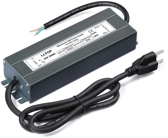 Main image of 24V DC LED Driver Waterproof IP67 Power Supply 200W 8.3A AC100-264V Input, Ultra Thin, Aluminum Case, LED Low Voltage Transformer, For Indoor Outdoor LED Lights