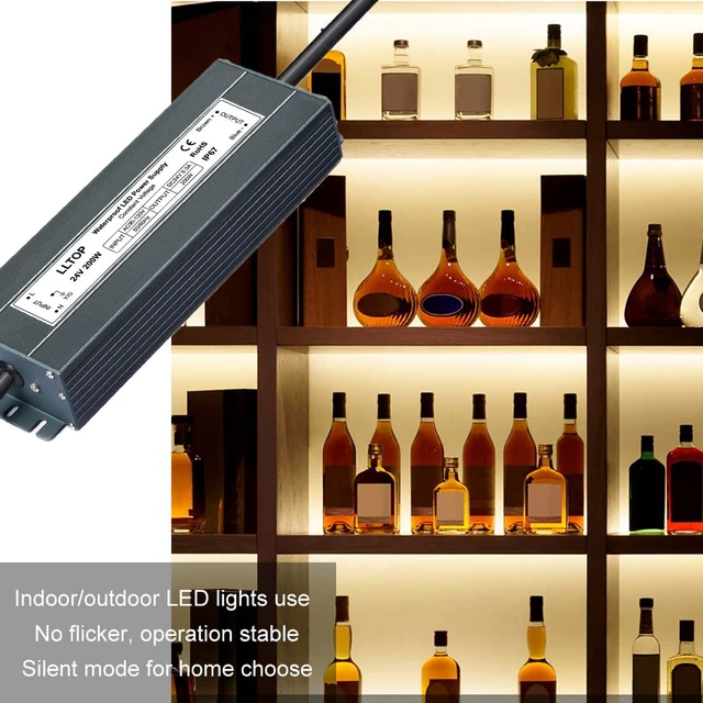 Alt view image 5 of 7 - 24V DC LED Driver Waterproof IP67 Power Supply 200W 8.3A AC100-264V Input, Ultra Thin, Aluminum Case, LED Low Voltage Transformer, For Indoor Outdoor LED Lights