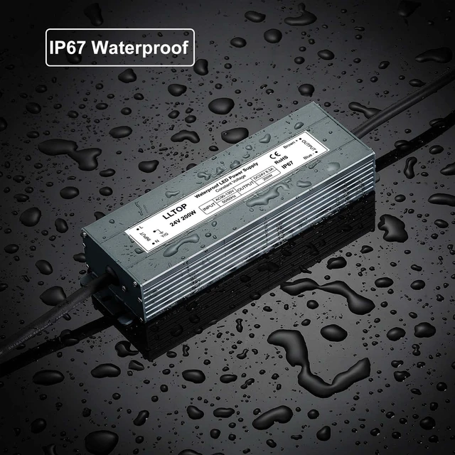 Alt view image 7 of 7 - 24V DC LED Driver Waterproof IP67 Power Supply 200W 8.3A AC100-264V Input, Ultra Thin, Aluminum Case, LED Low Voltage Transformer, For Indoor Outdoor LED Lights
