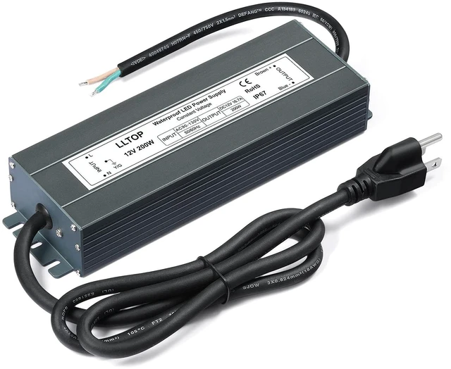 Main image of 12V DC LED Driver Waterproof IP67 Power Supply 200W 16.7A AC100-264V Input, Ultra Thin, Aluminum Case, LED Low Voltage Transformer, For Indoor Outdoor LED Lights