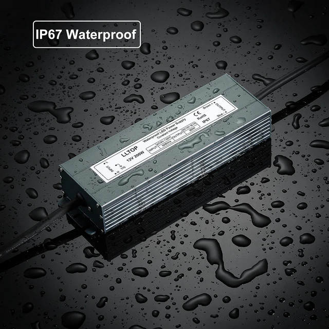 Alt view image 7 of 7 - 12V DC LED Driver Waterproof IP67 Power Supply 200W 16.7A AC100-264V Input, Ultra Thin, Aluminum Case, LED Low Voltage Transformer, For Indoor Outdoor LED Lights