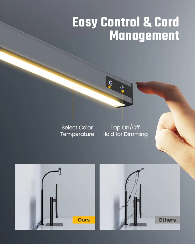 Alt view image 3 of 7 - LED Desk Lamp for Office Home, Eye-Caring Desk Light with Adjustable Gooseneck, 12W Touch Control Dimmable Brightness, Architect Clamp Lamp with USB Adapter, Grey