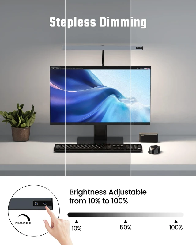 Alt view image 5 of 7 - LED Desk Lamp for Office Home, Eye-Caring Desk Light with Adjustable Gooseneck, 12W Touch Control Dimmable Brightness, Architect Clamp Lamp with USB Adapter, Grey